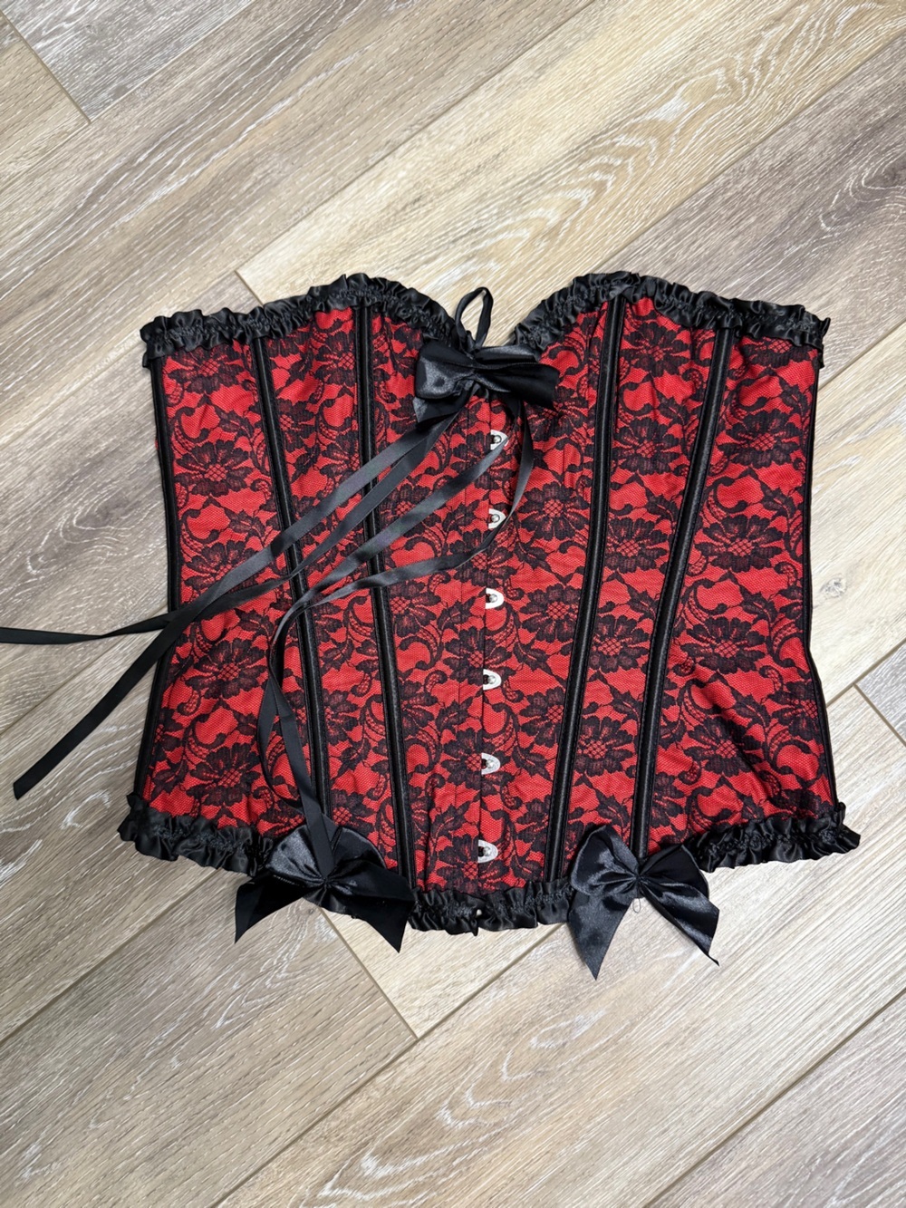 #17)  Red and Black Lace Corset Bustier with Satin Bows
